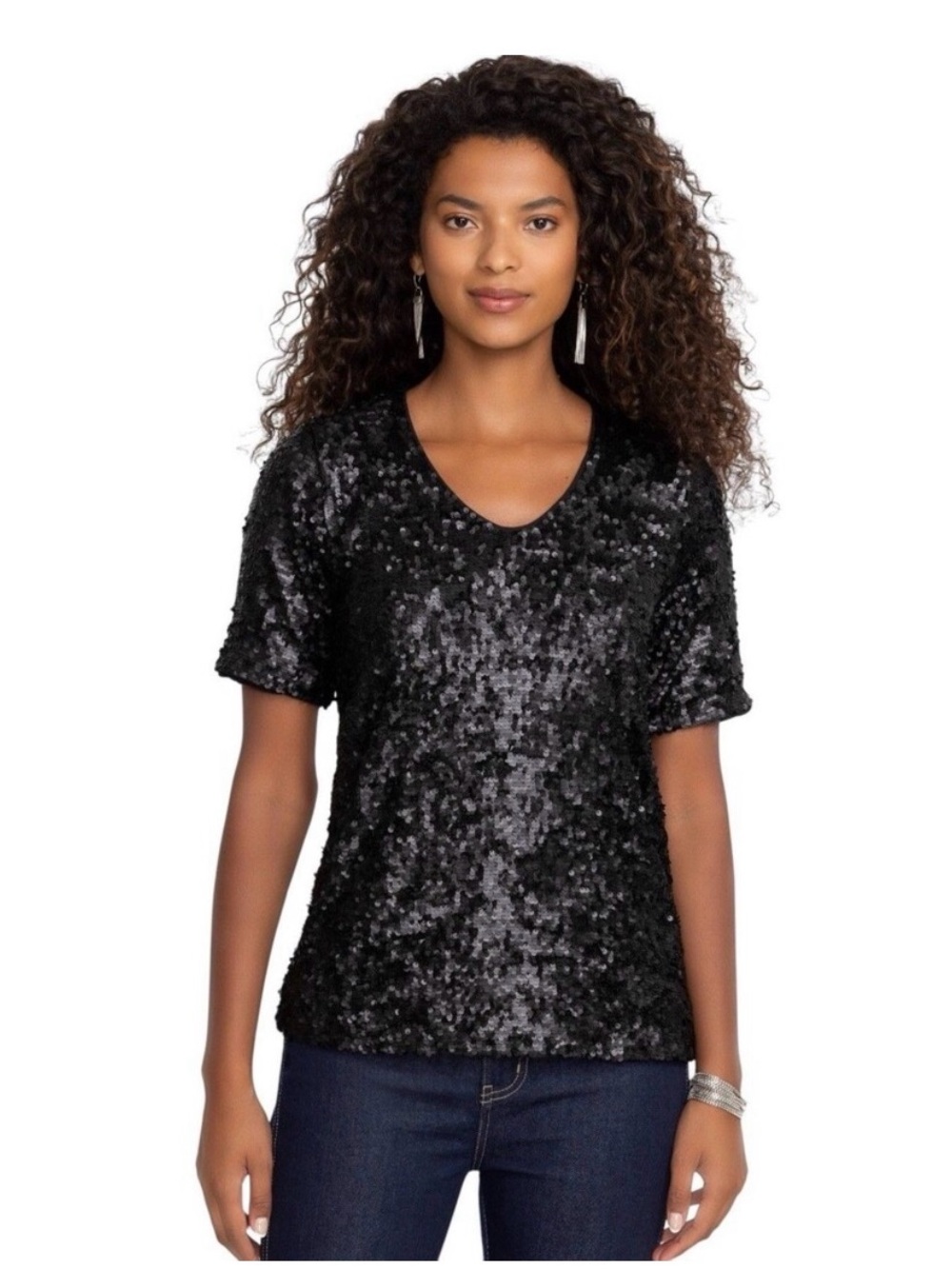 Johnny Was Black Bradley Sequin Blouse (lined)